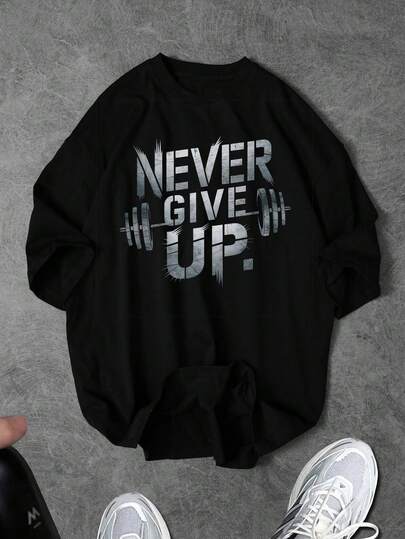 Sport MetroGents T-shirt de sport à manches courtes col rond avec imprimé slogan pour hommes, t-shirt graphique pour la gym et l'entraînement