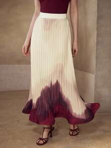 MOTF PREMIUM FLOWY COLORBLOCK PLEATED MERMAID SKIRT - Apricot - View 1
