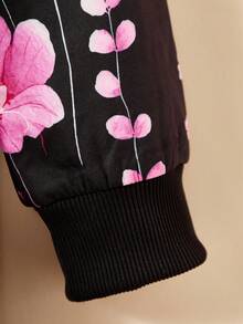 SHEIN Vintaside Kids 女童连帽加厚复古碎花中长保暖外套，秋冬、假日、夏季、旅行皆宜，女童碎花外套，女童抓绒外套，女童保暖内衬外套，女童冬季外套 - 黑色 - 查看 4
