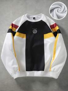 Manfinity Sporsity Moletom Esportivo Casual com Mangas Raglan e Recortes Coloridos, Roupa Esportiva, Moletom de Manga Longa Estilo Street Wear Y2K com Gola Redonda, Outono