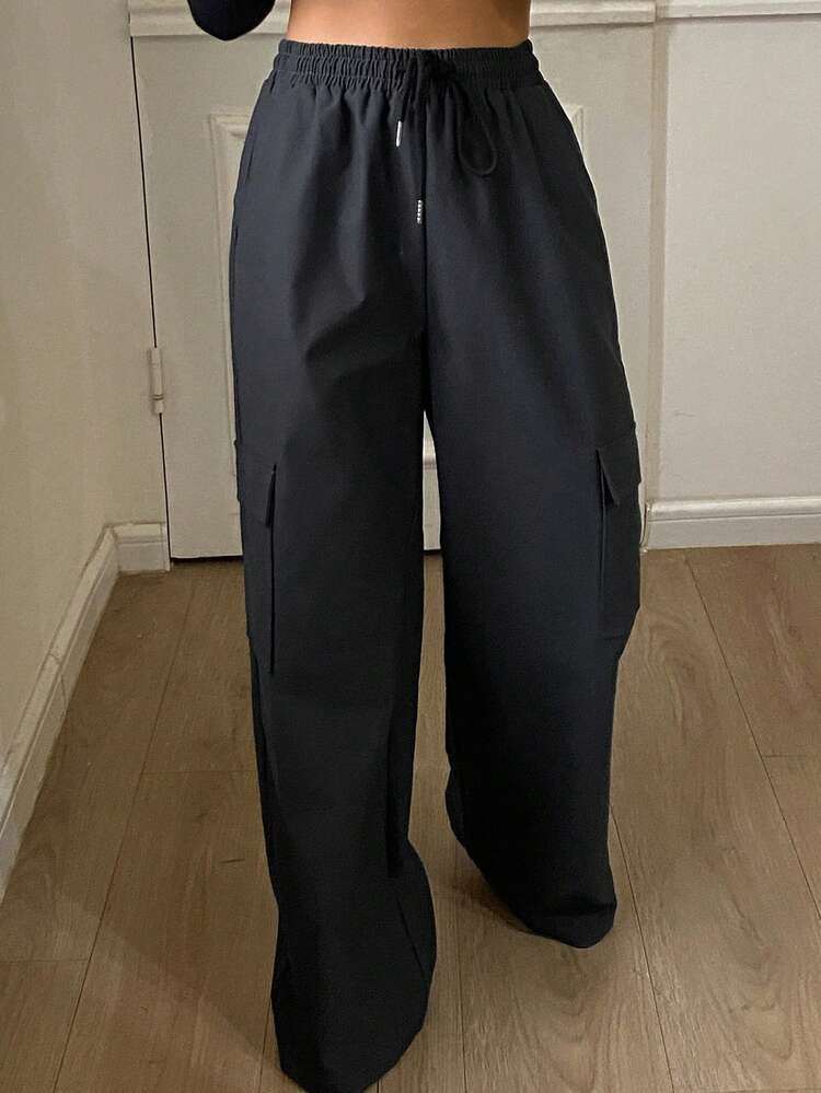 Women's Casual Elastic Waist Drawstring Cargo Pocket Pants, Autumn