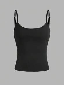 SHEIN EZwear 3 件套黑色短款吊带背心，性感紧身，适合夏季 - 黑色 - 查看 8