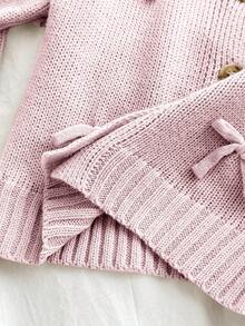 SHEIN Apricot Bowknot Cardigan, Cute & Versatile For Baby Girls, Autumn/Winter - Pink - View 6