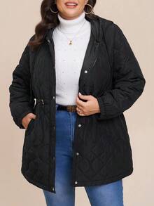 Comfylo Áo khoác có mũ trùm đầu rộng rãi, thoải mái, có dây rút, eo rộng, có đệm, áo khoác mùa đông ấm áp cho nữ, áo khoác chần bông cho nữ, áo khoác chống gió cho nữ, áo khoác ấm cho nữ, áo khoác Lễ Tạ ơn cho nữ, thường ngày cho nữ - màu đen - Xem 6