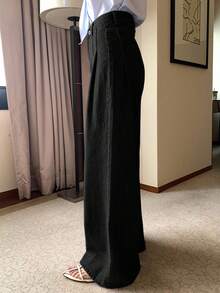 DAZY High Waist Washed Blue Pleated Wide Leg Jeans, Loose & Versatile Denim Pants For Autumn/Winter - Black - View 4