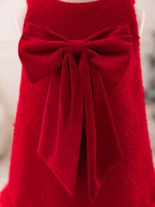 SHEIN Glamorique Kids Baby Girl Christmas Big Bow Dress, Suitable For Stage Performance, Wedding, Holiday Party - Red - View 6