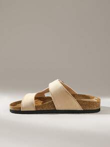 Solecia Women's Fashion Buckle Detail Flat Sandals, Summer Beach Vacation Slip-On Sandals - Apricot - View 4