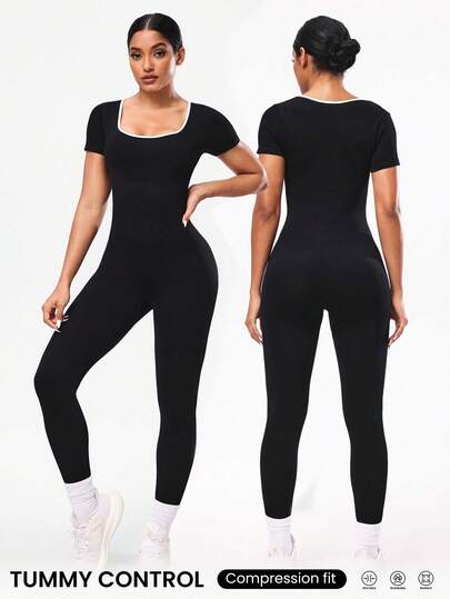 Seamluxe SHEIN Sport 女式无缝短袖紧身连衣裤