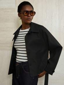 Aveloria Modichic 女式经典大翻领设计腰带可调节腰线简约风衣 - 黑色 - 查看 4