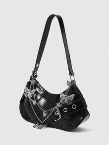 ROMWE Grunge Punk Butterfly Double-Layer Chain Armpit Bag - Black - View 5