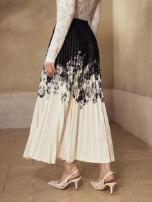 MOTF PREMIUM Chân váy xếp ly họa tiết hoa khối màu - Đen và trắng - Xem 5