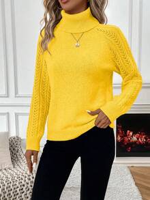 SHEIN Suéter de cuello alto sólido para mujer en invierno y otoño - Mostaza Amarilla - Ver 4