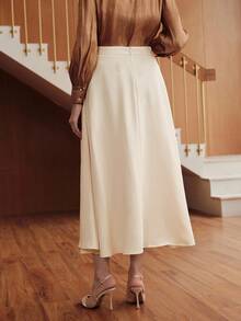 Uhlyne Uhlyne Women's Fashion Minimalist Buckle Detail Pleated Skirt - Apricot - View 5