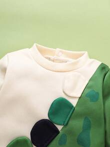 SHEIN Baby Boy Winter Clothing,White,Winter,Cute Modest,Graphic,Family Matching Playful Dinosaur Pattern Long-Sleeved Jumpsuit With 3D Ear Tab Press Studs - Multicolor - View 4