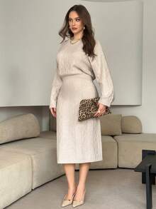 Modelyn Robe pull manches longues col rond minimaliste de couleur unie grande taille