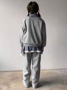 DAZY 2件套少女两件套抓绒卫衣裤套装，秋季商务装 - 灰色 - 查看 6