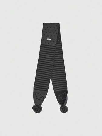 Anime 1 Stück dunkelgrauer Y2K Babe Retro gestreifter Flügel Muster Plüsch Dekor vielseitiger Damen Schal, geeignet für Pendeln, Dates, Schule, Reisen usw.