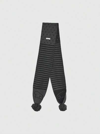 Anime 1 pezzo Sciarpa casual e versatile da donna in stile retrò Y2K, con stampa a righe e ali, decorazione in pelliccia, colore grigio scuro, adatta per pendolarismo, appuntamenti, scuola, viaggi, ecc.