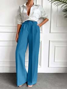 Women's Plain And Simple Daily Wear Suit Pants - Blue - View 4