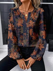 EMERY ROSE 女士休闲枫叶印花衬衫，适合秋冬季 - 彩色 - 查看 5