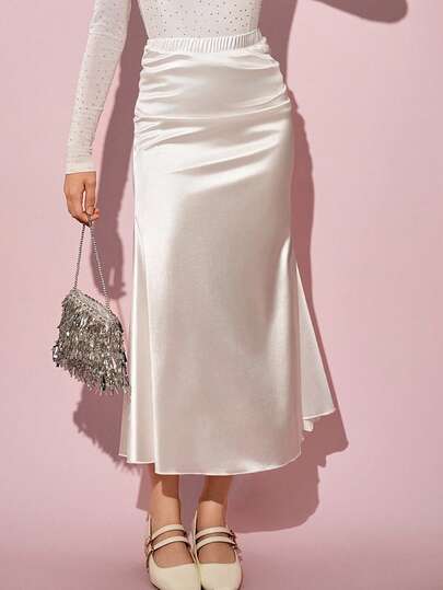 Teen A-Line Skirt With A Gathered Waist, Fashionable Half-Length Skirt, White Girl-Friendly Dress, Elegant And Form-Fitting.