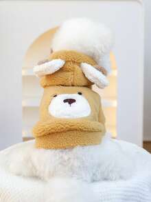 PETSIN 1 peça de roupa para animais de estimação, gatos e cães usam casacos grossos para o outono e inverno, roupa de transformação de urso de pelúcia marrom quente e fofo, moletom com capuz para o inverno - Cor de café - Ver 7