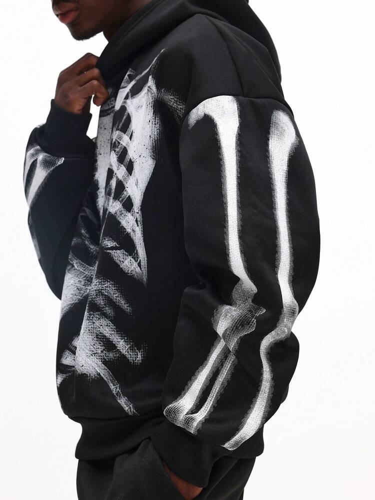 Felpa con cappuccio e gabbia toracica scheletrica con maniche a contrasto