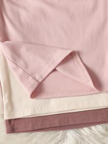 SHEIN 6件套少女休闲舒适保暖基本款简约圆领插肩长袖上衣搭配字母装饰柔软保暖裤，秋冬内衣套装，女童裤装套装，女童套装，女童三件套，睡衣套装 - 彩色 - 查看 5