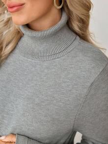 SHEIN Maternity Solid Color Long Sleeve Sweater Pregnancy Shirts Maternity Clothes Winter Maternity Clothes Maternity Turtleneck Maternity Shirt - Grey - View 6