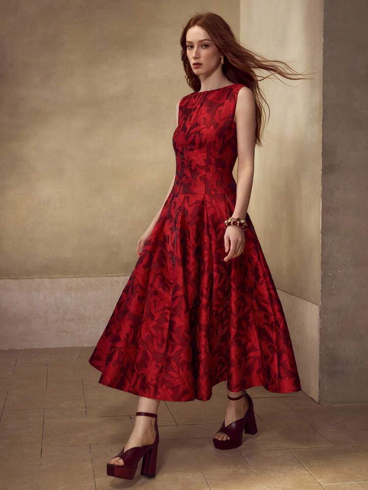 VESTIDO MIDI EVASÊ DE JACQUARD, ELEGANTE PARA MULHERES