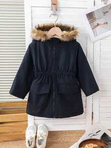 SHEIN 少女纯色休闲保暖连帽外套，秋冬 - 彩色 - 查看 4