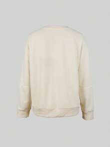 GlowEve بلوزة رياضية نسائية بياقة طاقم وأكمام طويلة مع فيونكة بلون متباين - بيج - مشاهدة 2