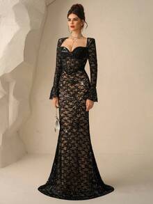 Coutiva Formal Evening Gown (Heavily Embellished) - Black - View 7