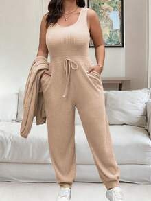 Vionelle 大码女式休闲连体裤和开衫两件套 - 奶油色 - 查看 3