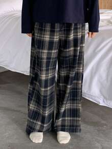 DAZY 少女格子梭织睡裤 - 藍色 - 查看 3