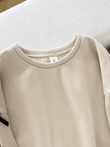 SHEIN Tween Girl Loose Casual Minimalist Comfortable Round Neck Long Sleeve Sweatshirt With Bow Decor Autumn Winter Clothes ForGirln - Apricot - View 4