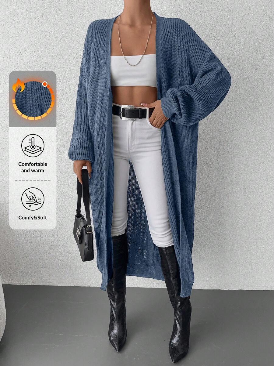 SHEIN Cottnline Women Casual Solid Color Loose Front Cardigan For Autumn/Winter - Blue - View 1