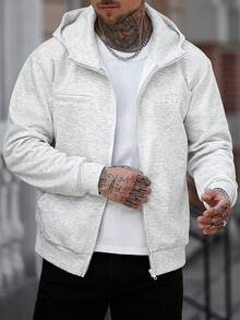 Manfinity CasualCool Men's Casual Versatile Zip-Up Hoodie, Autumn/Winter, Long Sleeve Top - Grey - View 1