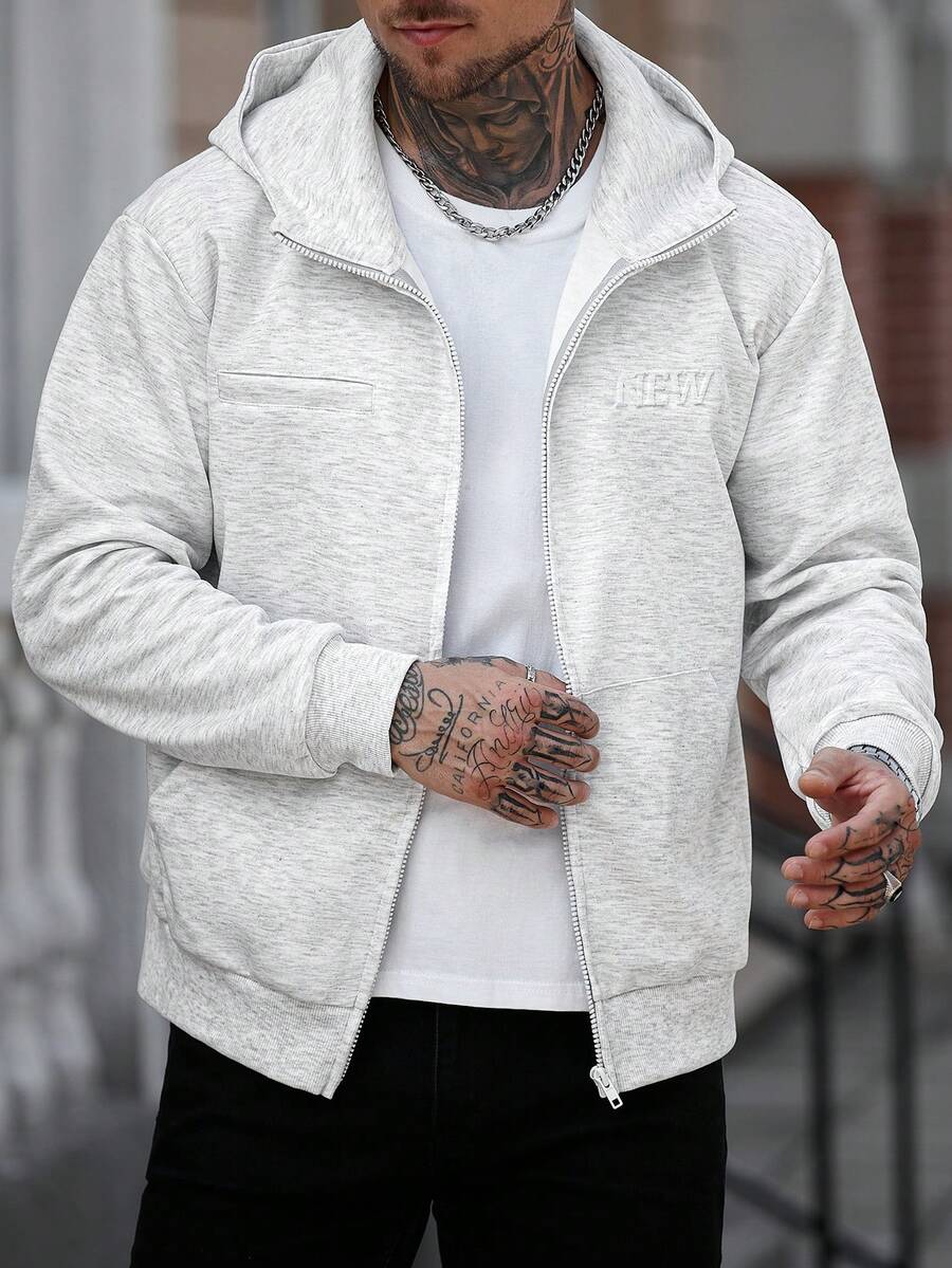 Manfinity CasualCool Men's Casual Versatile Zip-Up Hoodie, Autumn/Winter, Long Sleeve Top - Grey - View 1