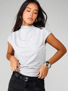 MISSGUIDED 灰色立领盖袖修身上衣休闲基本款 T 恤 - 灰色 - 查看 4