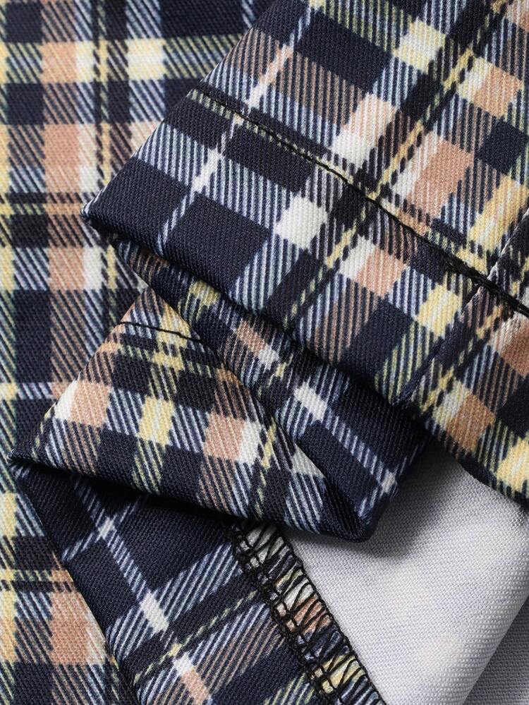 Women Contrast Color Waist Loose Plaid Drawstring Elastic Waist Wide Leg Pants Fall