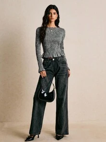 Poéselle 女士时尚通勤格子修身衬衫 - 黑色 - 查看 5