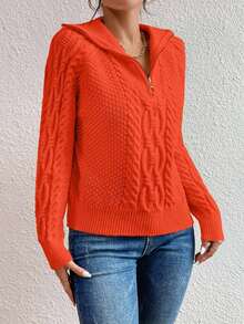 SHEIN Cottnline Casual Solid Color Raglan Sleeve Sweater, Autumn/Winter - Orange - View 4