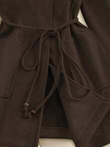 Franclia 女士纯色简约长袖外套，秋冬季百搭单品 - 咖啡棕 - 查看 5