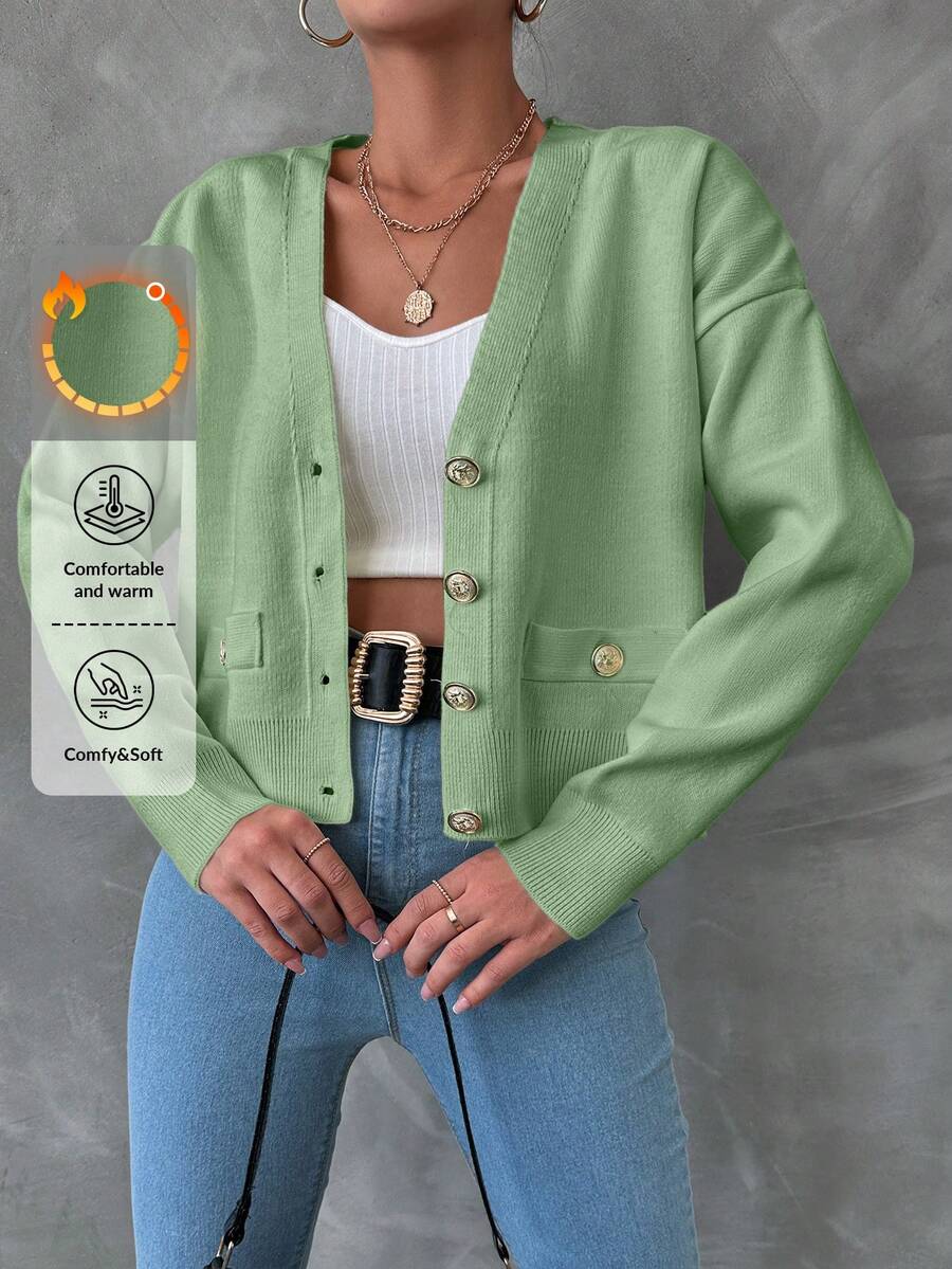 EURMUSE Women's Casual Solid Color Batwing Cardigan, Spring Autumn - Green - View 1