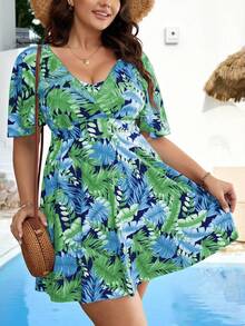 Swim Lushoire Plus Size Women 2pcs Short Sleeve Tankini Swimwear Set - Slimming Two Pieces Swimwear - Navy Blue - View 5