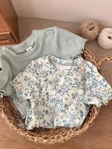 Set de 2 bodys de manga corta con estampado floral ditsy para bebés niñas recién nacidas, diseño de verano