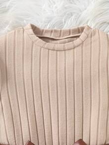SHEIN 1 chiếc váy dệt kim cổ tròn tay dài có viền hoa thêu gân cho bé gái, ngọt ngào và nữ tính, mùa thu - Nhiều màu - Xem 7