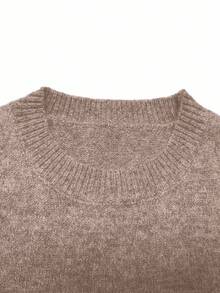 INAWLY Set di maglione lavorato a maglia grigio e minigonna da donna, girocollo alla moda con maniche lunghe - colore granata - Visualizzare 4
