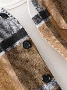 SHEIN 男小童格紋補丁貼口袋連帽外套不帶T恤